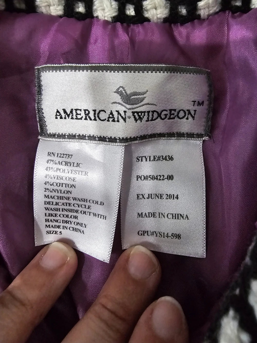 American Widgeon Girls' Black & White Daisy Peacoat with Purple Lining - Picture 2 of 2